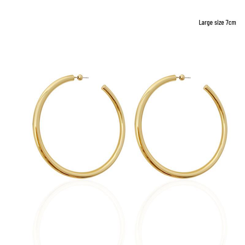 2024 European & American Minimalist Gold-Tone C-Shaped Hoop Earrings for Women