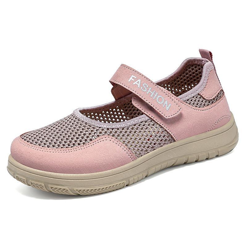 Shoes Women's Shoes Versatile Summer Velcro Flying Woven Casual Shoes New Flat Net Shoes Medium Old Mother Shoes