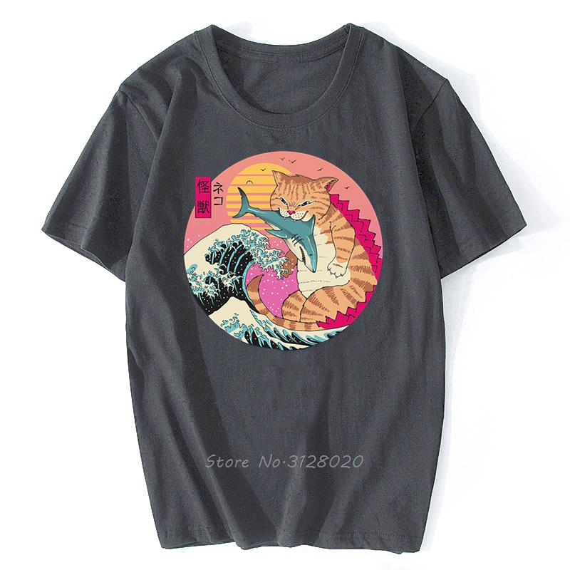 Anime Samurai Cat T Shirt Men Japanese Ukiyo-E Ninja Cat Print T-Shirt Men Cotton Tshirt Fashion Streetwear Harajuku Tees
