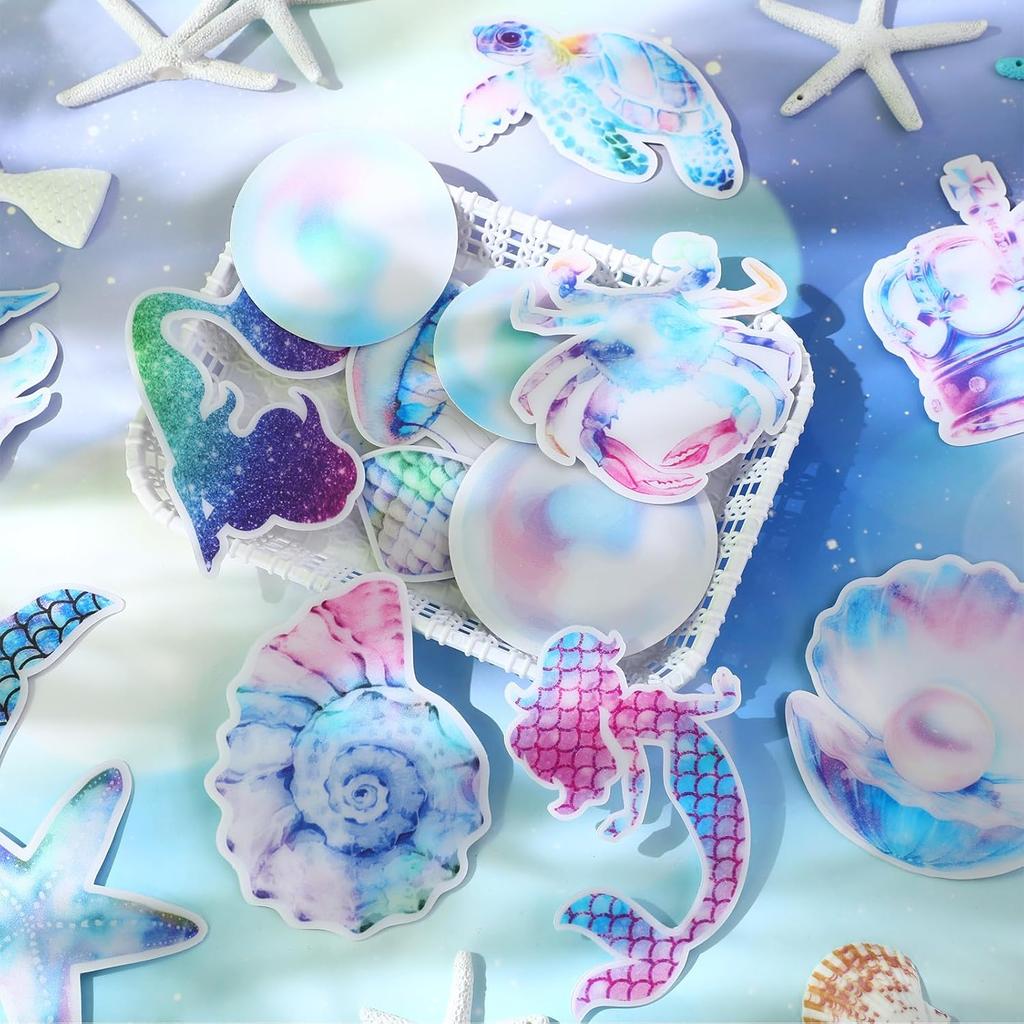 Funrous 20 Pcs Mermaid Non Slip Bathtub Stickers Ocean Mermaids Anti Slip Shower Stickers Shower Floor Nonslip Sticker with Scraper Ocean Applique