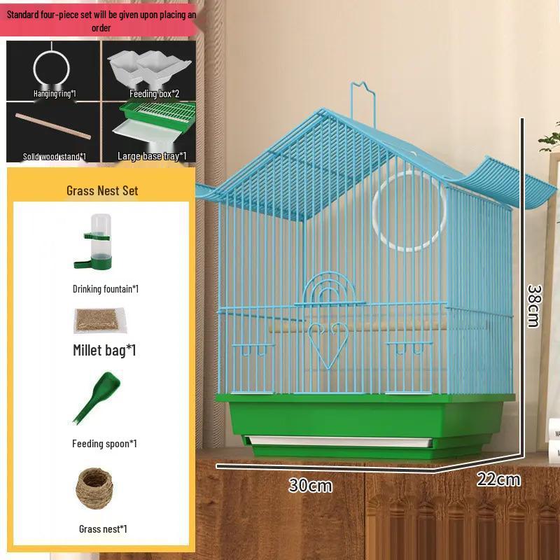 Kompakt díszfém madárkalitka bazsarózsa, gyöngyös pinty vagy hullámos papagáj számára