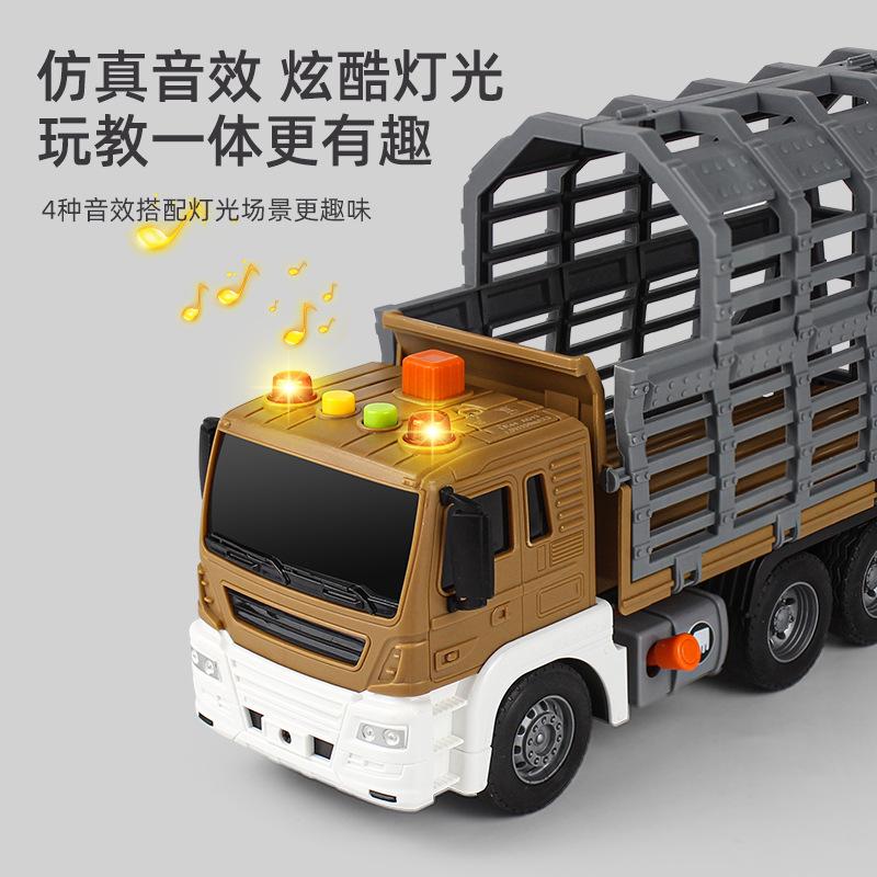 Dinosaur Dump Truck with Cage Sound and Light Toy Trucks with 4 Dinosaurs Friction-Powered Toy Truck B240