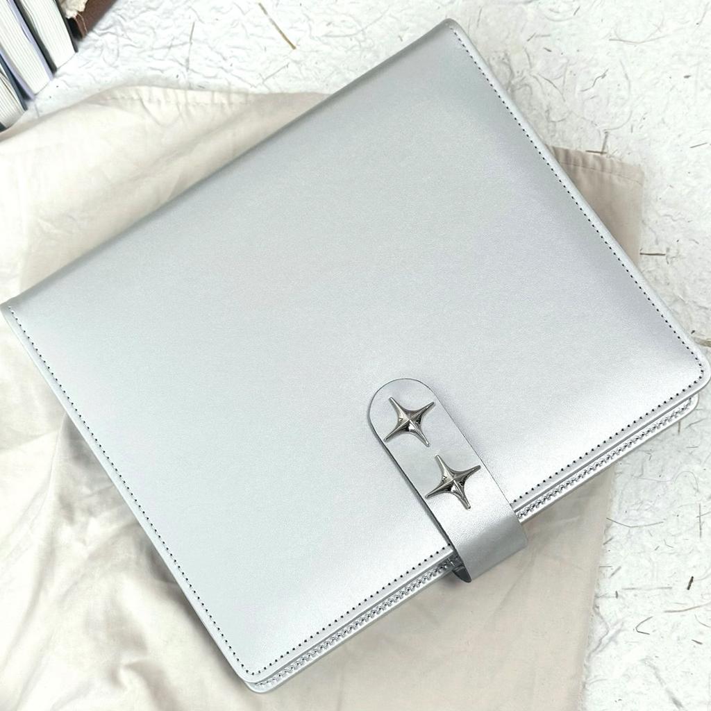 Silver Big A5 3-Ring Binder Card Album Large Capacity Refillable Photo Card Holder for K-Pop Polaroid Pictures, Trading Cards