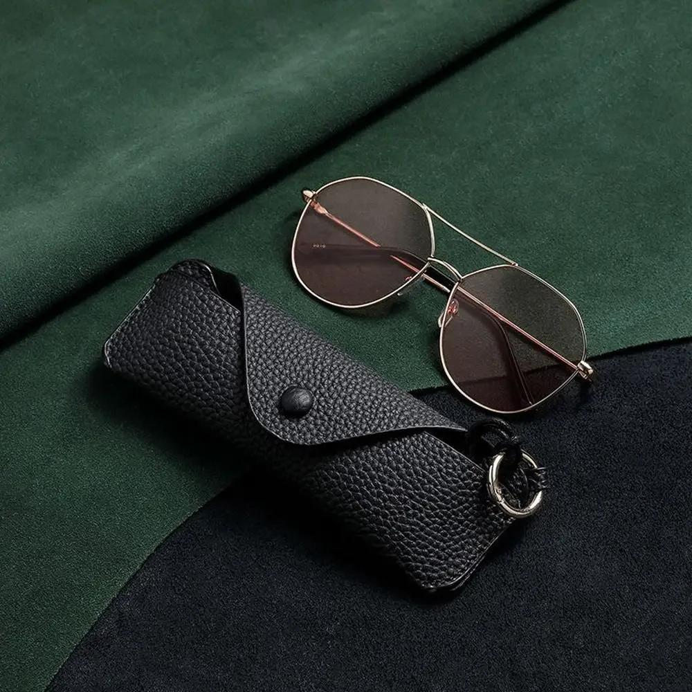 Portable Retro Pu Leather Glasses Bag With Lanyard Hanging Sunglasses Case Simple Eyeglasses Storage Box Waterproof Eyewear Case