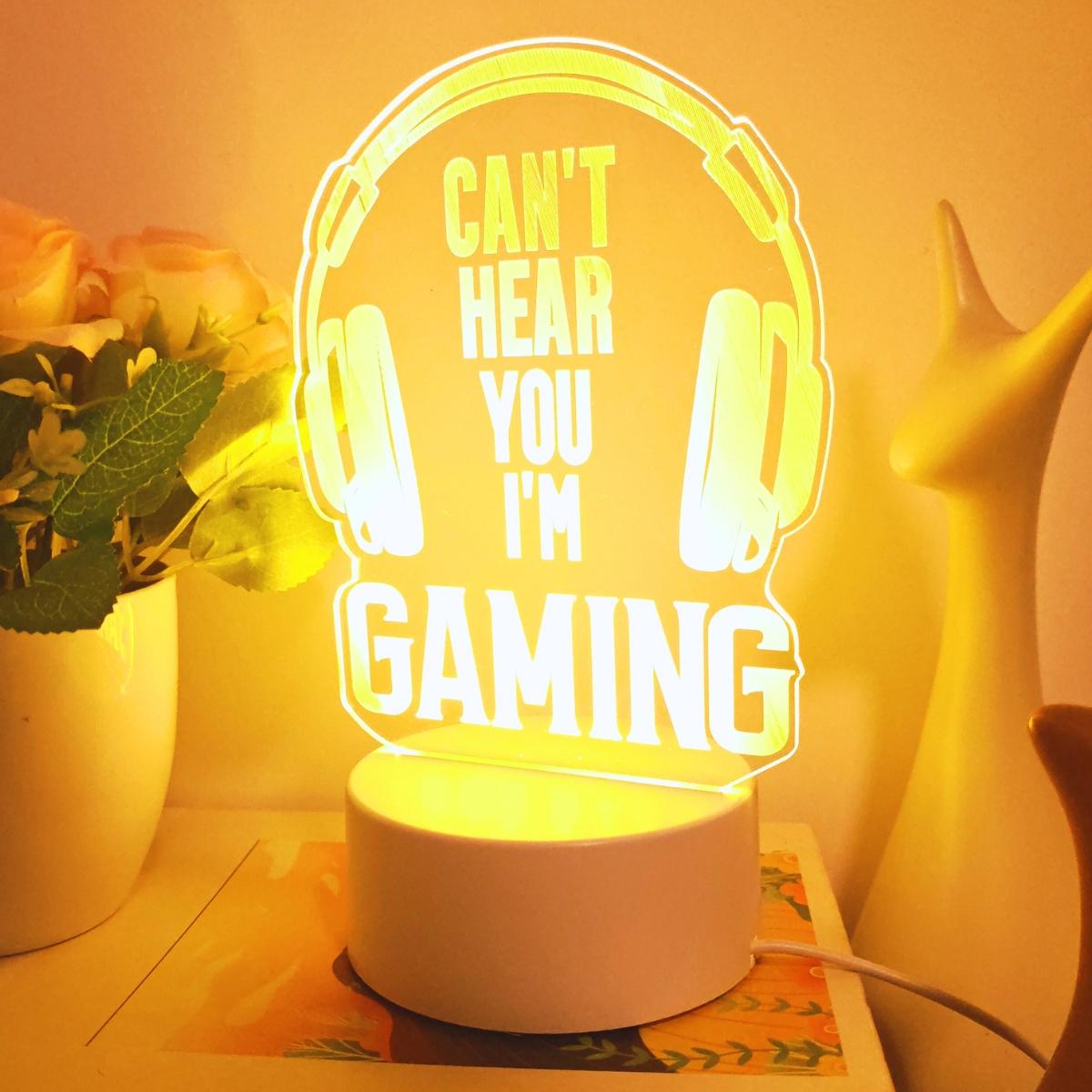 

Игровая гарнитура 3D ночник, питание от USB, используется для украшения игровой комнаты, на Рождество, для праздничного освещения на день рождения WHITE жёлтый