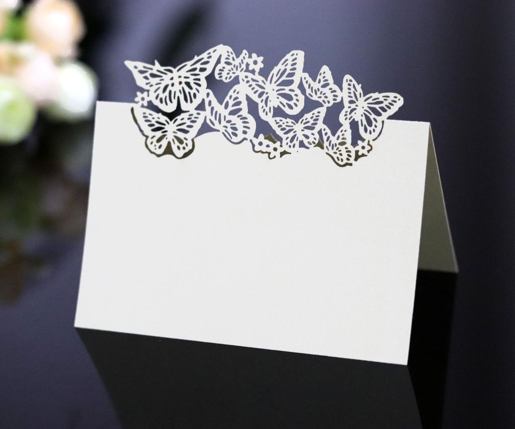 50pcs Seat Card Butterfly Hollow Heart Table Card Wedding Name Sign In Table Wholesale Table Numbers Wedding Thank You Cards