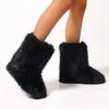Women's Furry Faux Fur Boots Fuzzy Fluffy Mid Calf Snow Boots Winter Suede Warm Fur Lined Booties Flat Boots for Women Casual Ankle Booties Shoes