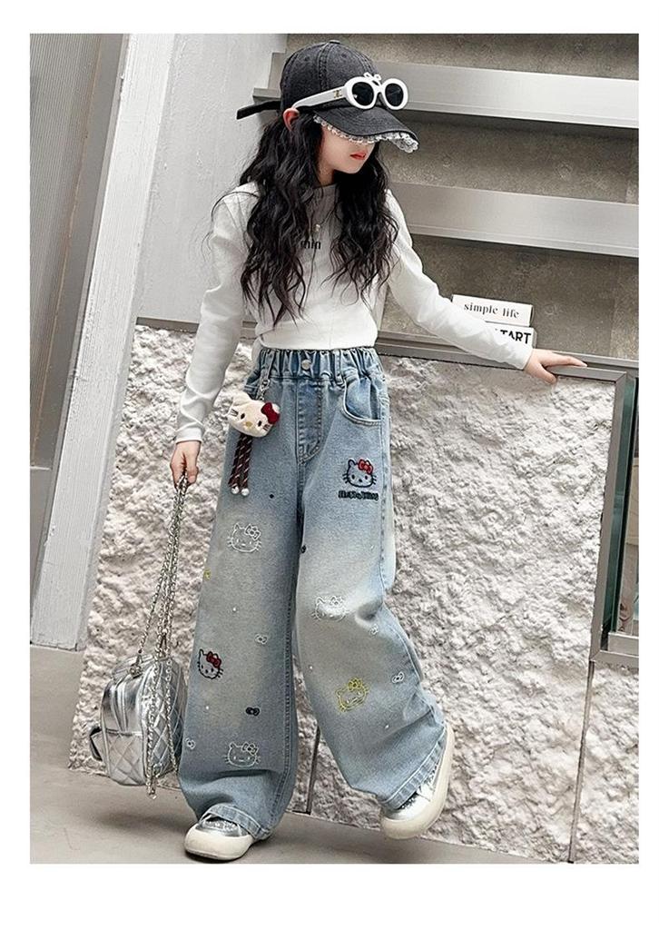Girls' Cartoon Wide-Leg Jeans - Stylish Spring/Autumn Pants 2026
