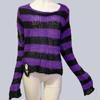 Unisex Women Cool Thin Loose Gothic Striped Long Jumper Dark Punk Streetwear Hollow Out Top Broken Hole