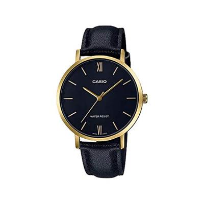 CASIO Casio Standard Damenuhr Kinder Mädchen Günstig Casio Chipkashi Analog Schwarz Schwarz Gold Gold Leder Lederarmband LTP-VT01GL-1B [Artikel]