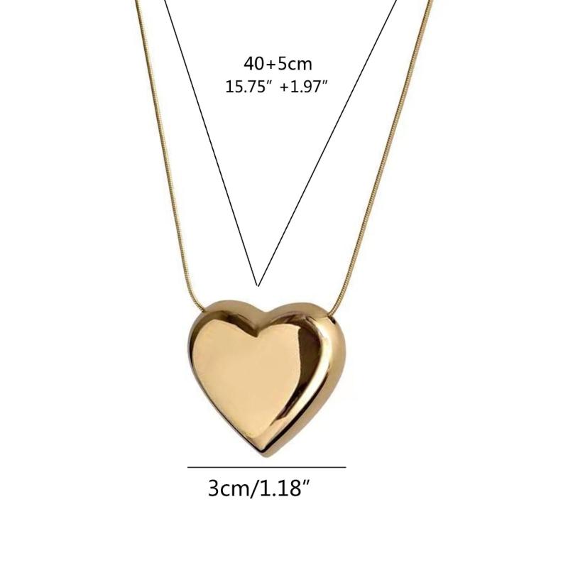 Dainty Two-Sided Heart-shaped Pendant Necklace Vintage Hip-hop Sweater Chain Lightweight Choker Necklace Ornament