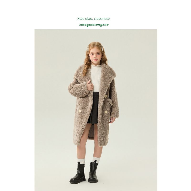 Children's Fur Outwear 2025 Autumn and Winter New Style Girls' Imitation Lamb Wool Little Girl's Fur Outwear Mid-Length Korean Style