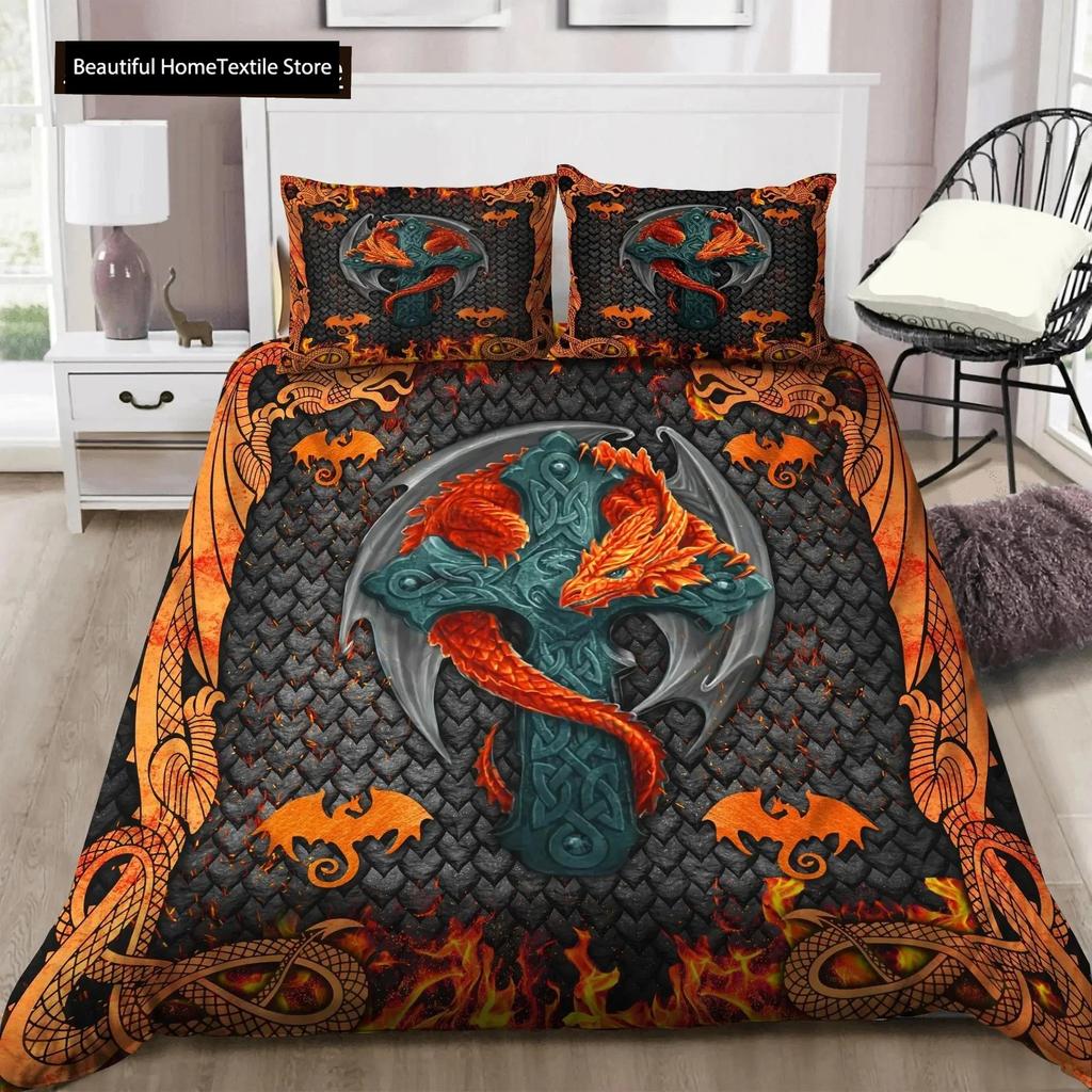 Dragon Printed Duvet Cover King Queen Western Magic Dragon Bedding Set Teen Adults Ancient Mythical Animal Polyester Quilt Cover