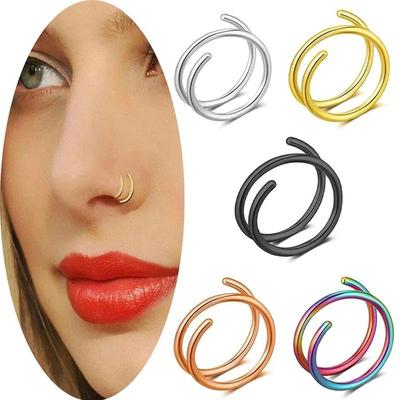 Mode Accessoires Edelstahl Einzeln Gepierctes Spiral Nasenring Einfacher Ohrring Lippe Geschichtet Doppelring Nasenring Hoop Geschenke