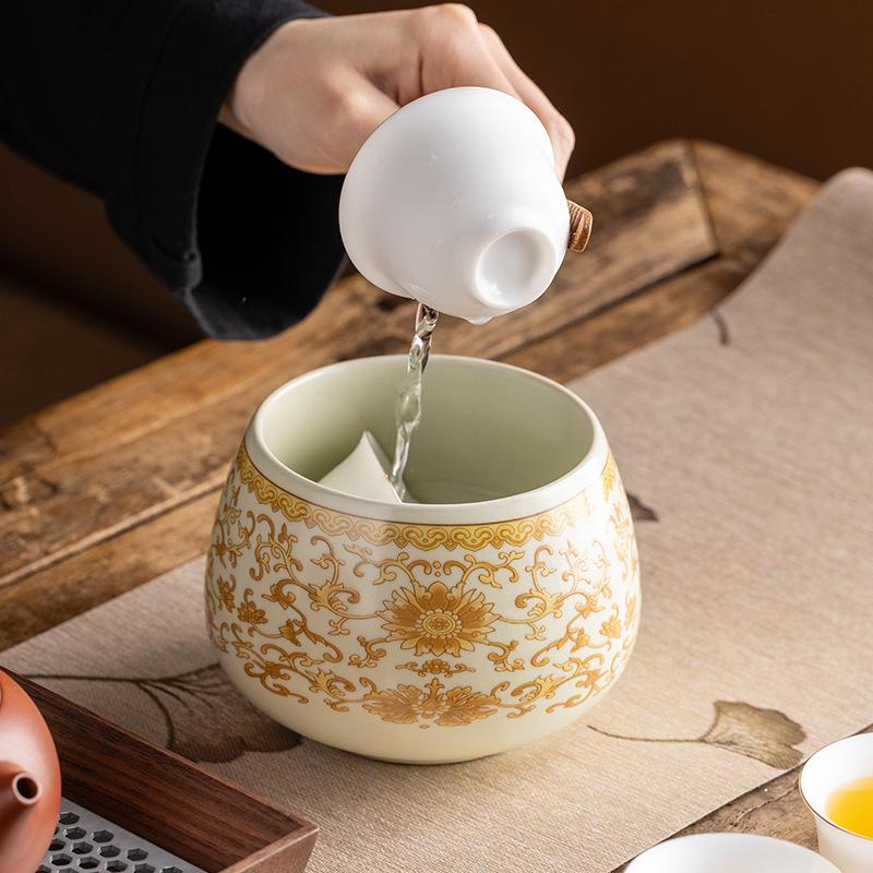 High-grade Ru kiln ceramic simple household retro water basin tea washing Jianshui light luxury tea water tank tea bucket kung fu tea residue tank