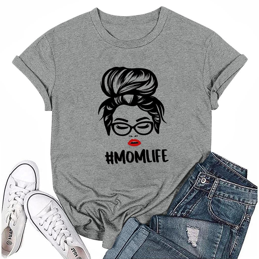 Women Casual Daily Round Neck Printed Short Sleeved T-shirt Letter Top