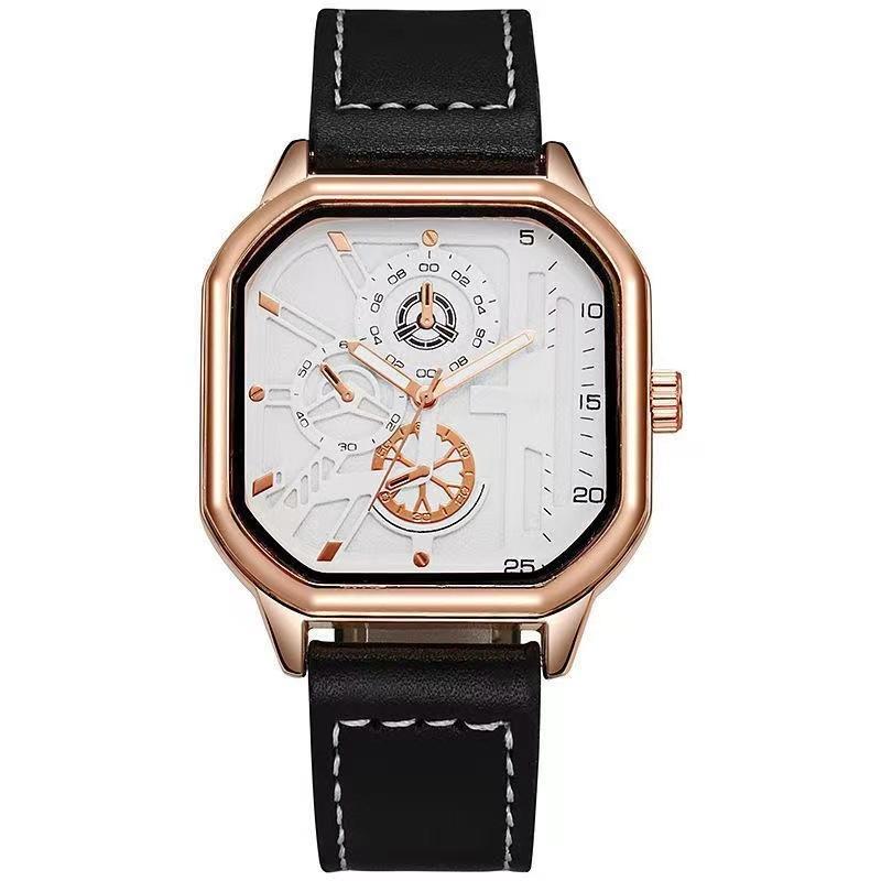 Men Quartz Square Dial Watches PU Leather Strap Sports Watch