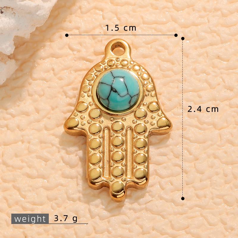 European Retro Turquoise Geometric Oval Pendant - Stainless & Titanium Steel Jewelry for Women