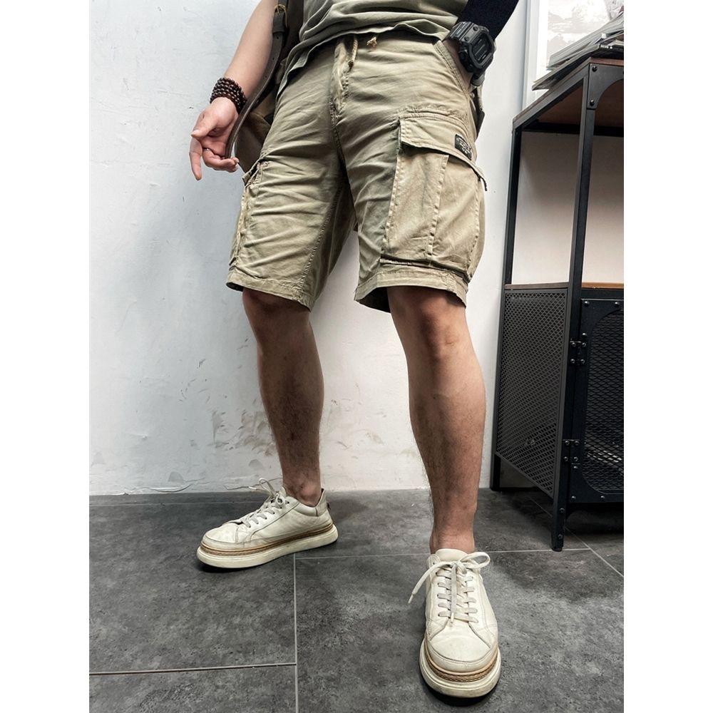 Summer Men Cargo Multi Pocket Shorts Men Casual Solid Elastic Waist Beach Short Spring Men Jogger Pants Shorts Male Dropshipping