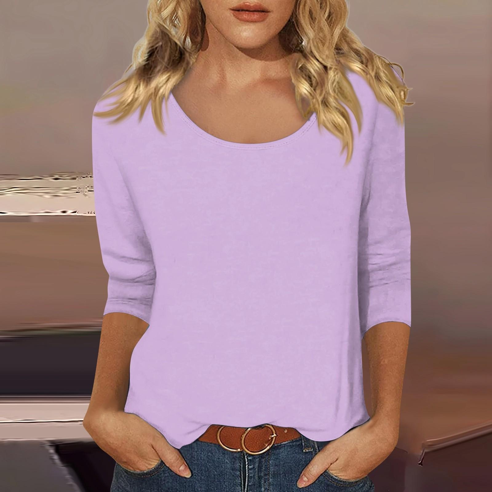 

Женские футболки с милым принтом, блузки, повседневные базовые топы больших размеров, пуловеры для рубашек с рукавами 3/4 L светло-фиолетовый