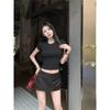 Kumikumi Black Sheath Two-piece Set Short Sleeve T-shirt