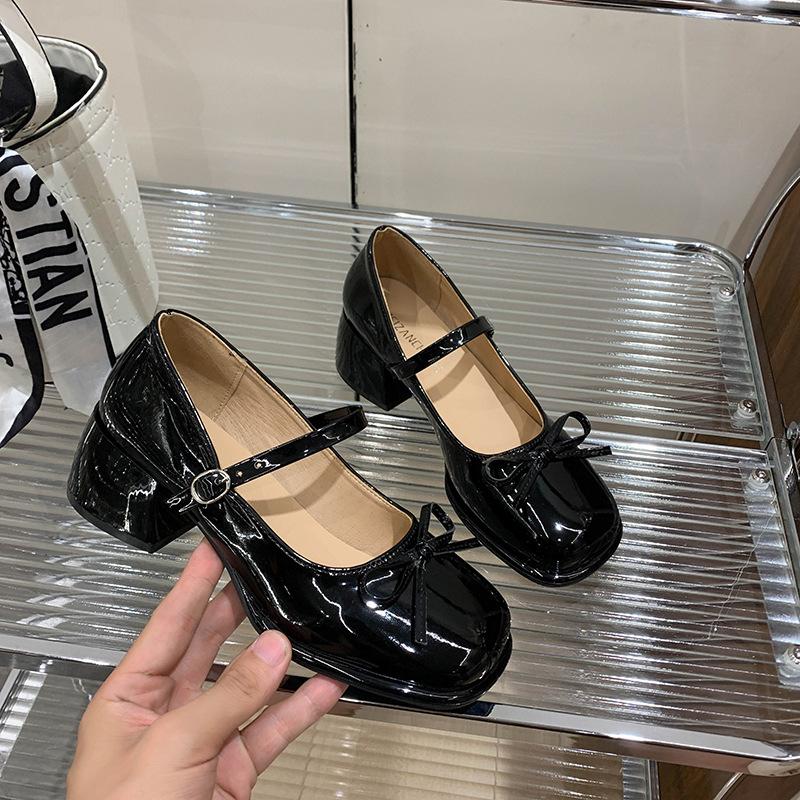 Fashion Women's Bow Versatile High Heels Mary Jane Thick Soled Leather Shoes Fashion Elegant Shoes Fashion Ladies Pumps Zapatos Mujer