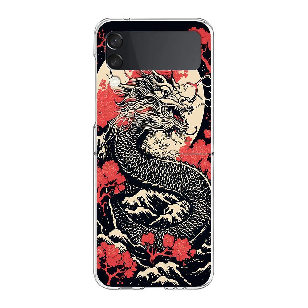 

Phone Cover For Samsung Galaxy Z Flip 7 6 5 4 Case Transparent For Samsung Z Flip 3 Hard PC Shell Illusory Color Chinese Dragon Z Flip 7