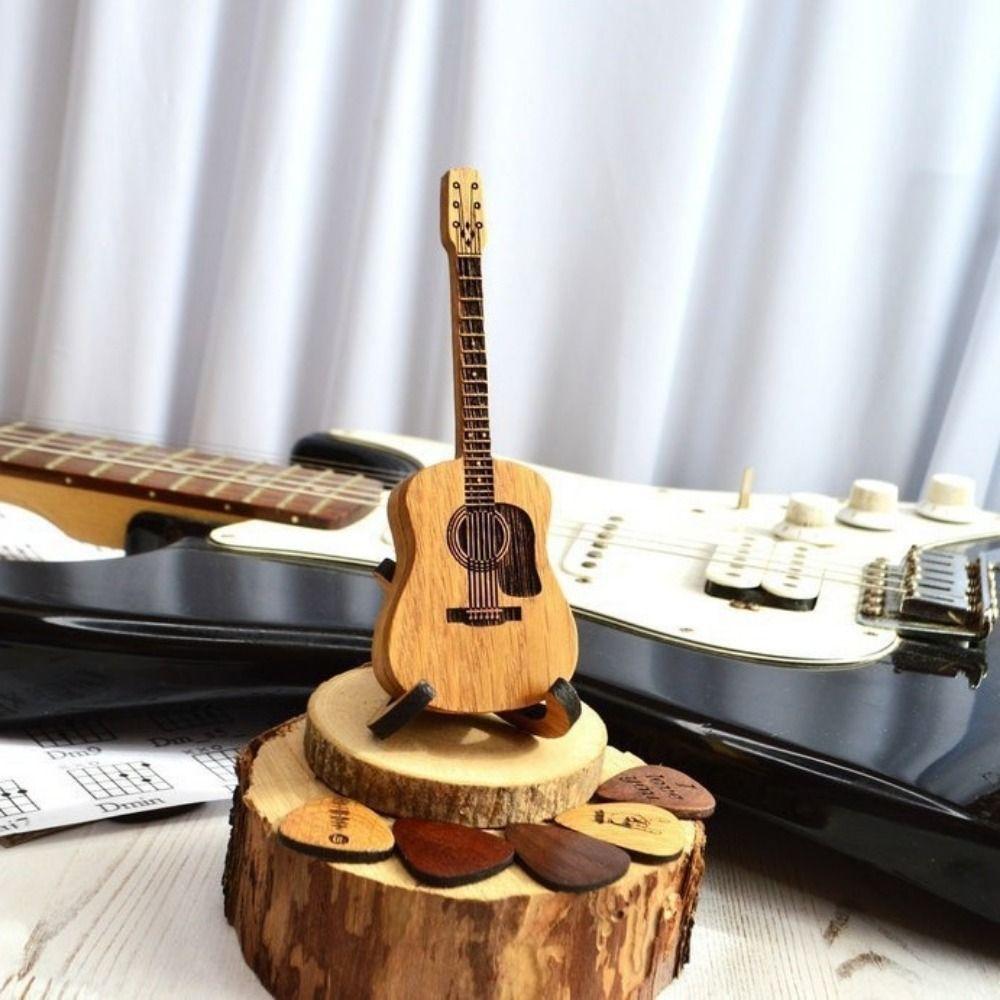 Wooden Material Guitar Pick Box Guitar Shape Portable Size Guitar Pick Holder Guitar Accessory Mini Design Guitar Pick Case
