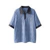 Personalized Top With Retro Rhombus Texture And Contrasting Color POLO Collar Top