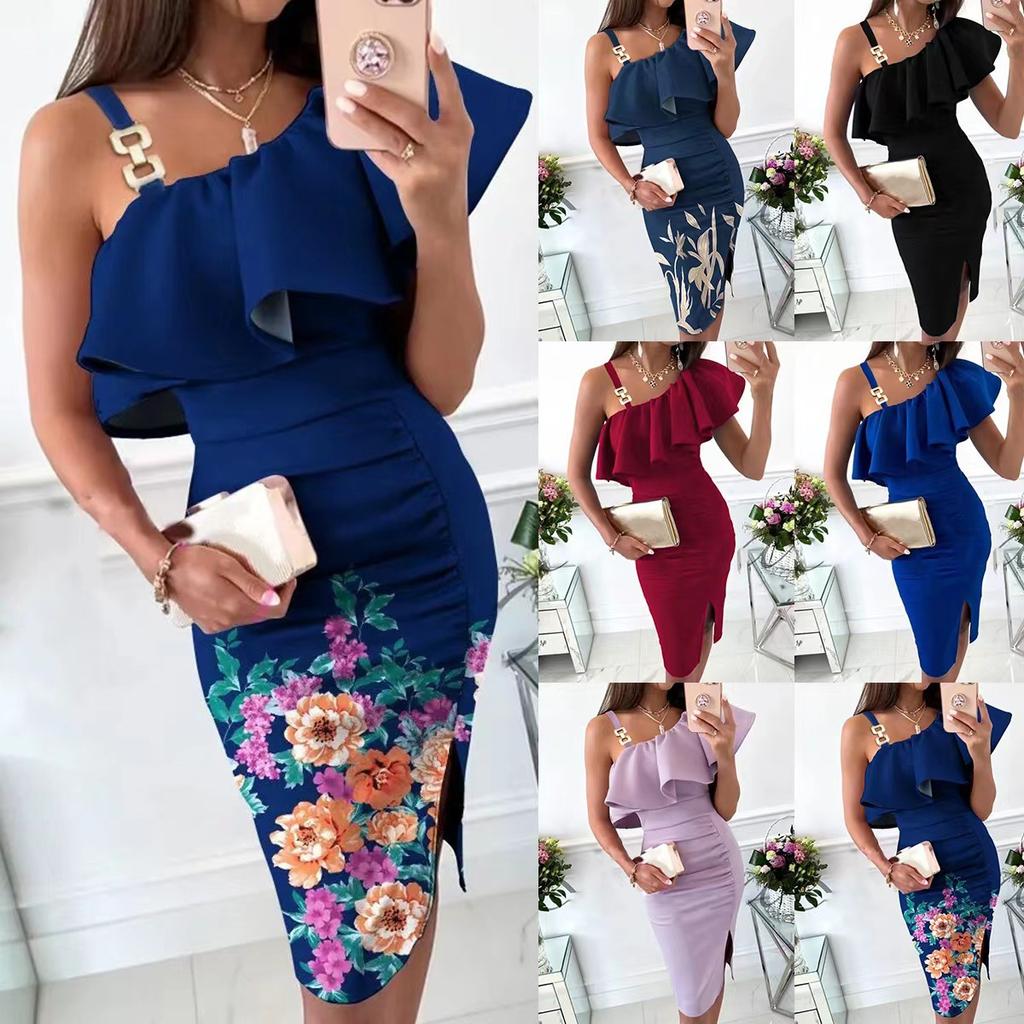 2024 Women's Fashion Spring And Summer Sexy Temperament Slit Sleeveless Short Sleeve Off The Shoulder Dress