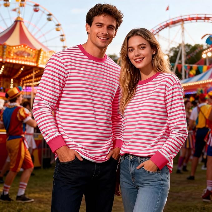 Men's Sweatshirt Striped Top  Neck Striped Shirt Basic Shirt Red  Striped Loose Sailor Costume Oversized Carnival Fancy Dress Costumes