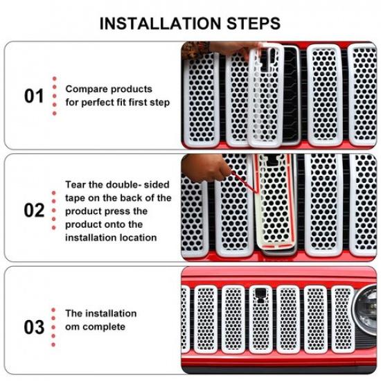For Jeep Wrangler JL 24-25 WHITE Grille Panel Decor Cover Trim Guard ert Deco