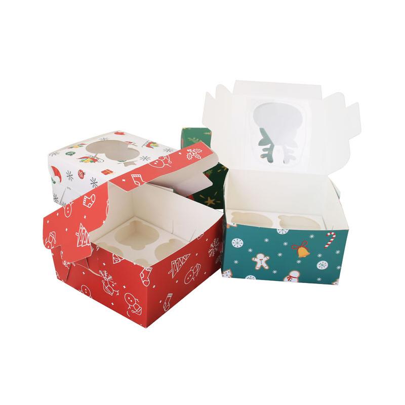 WTEMPO Christmas Muffin Box White Card Open Window 4 Cupcakes Packaging Box Muffin Egg Tart Box with Inner Tray Accessories