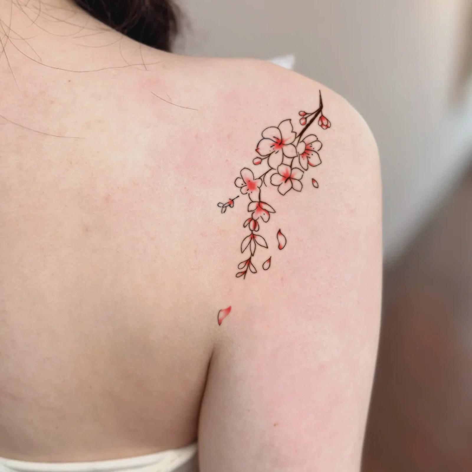 Glow Makeup Unisex Beautiful Small Fresh Cherry Blossom Tattoo Sticker Simple High-End Tattoo Sticker