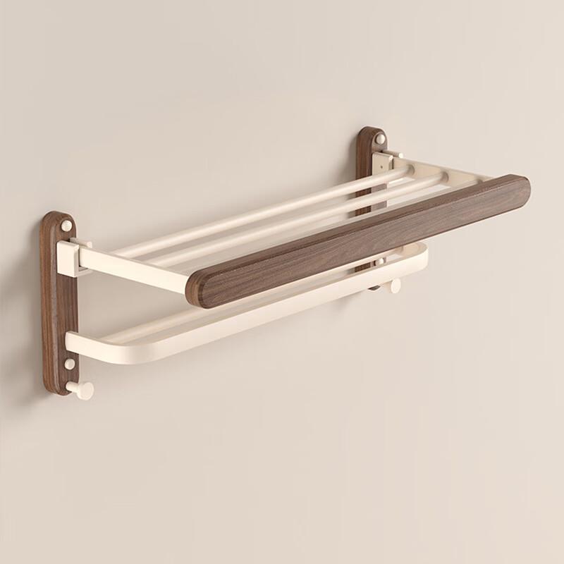 

Walnut & Cream White Freestanding Towel Rack with Toilet Paper Holder