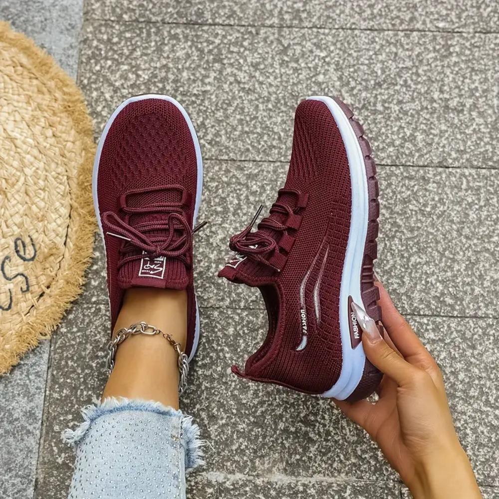 Women'S Casual Sports Outdoor Running Walking Daily Commuting Lace-Up Patterned Double-Layer Easy-On-Off Knitted Shoes