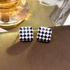 Silver Needle Korean Version Elegant Black and White Plaid Earrings