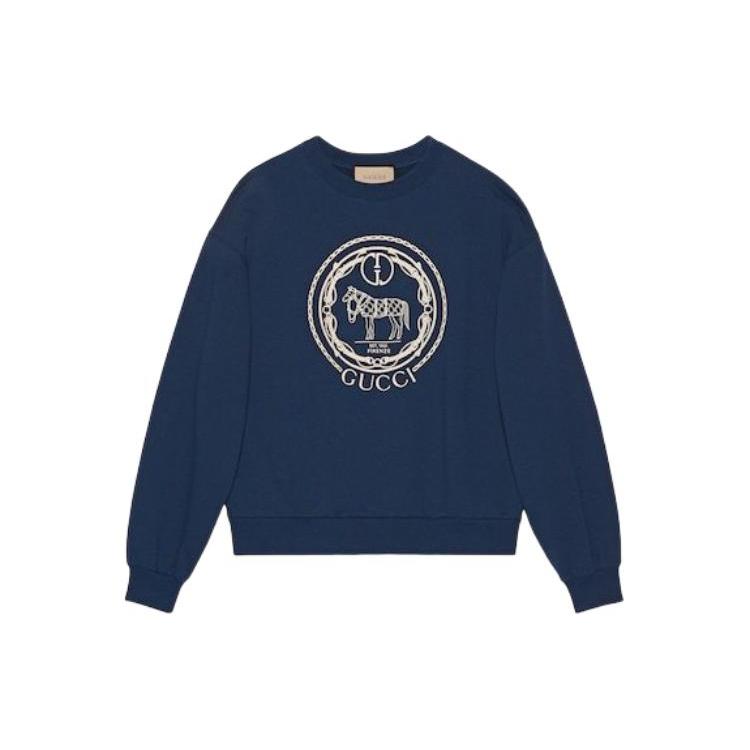 Gucci Sweatshirts Men's Blue Crew Neck Moderate 768530-XJF67-4030