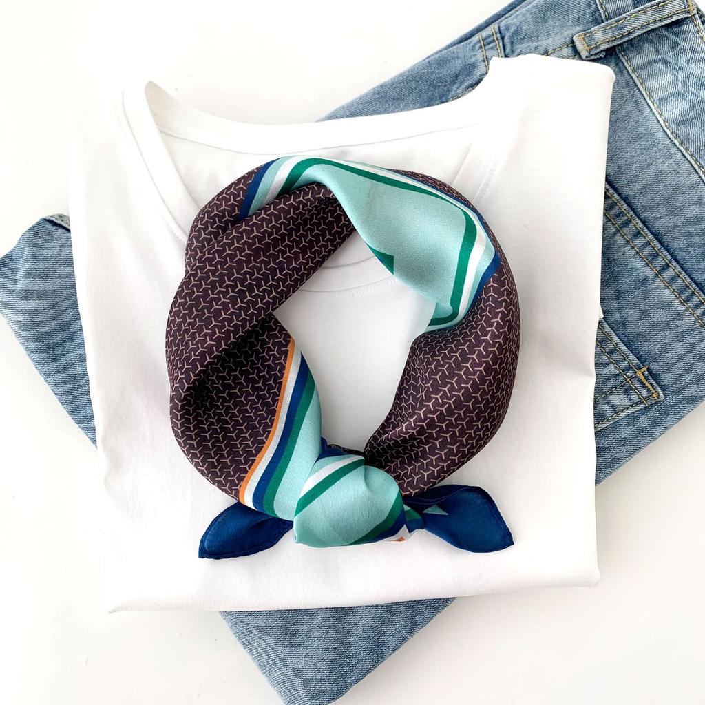 100% Pure Silk Scarf Women Neck Hair Band Foulard Square Small Headband  Fashion Print Neckerchief Scarves Bandana 53*53cm