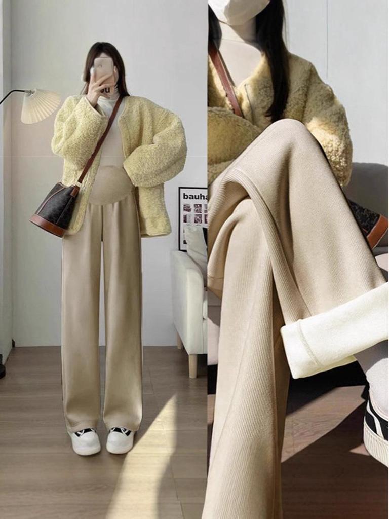Maternity Warm Velvet Leggings: Comfortable Belly Support for Spring, Autumn, Winter