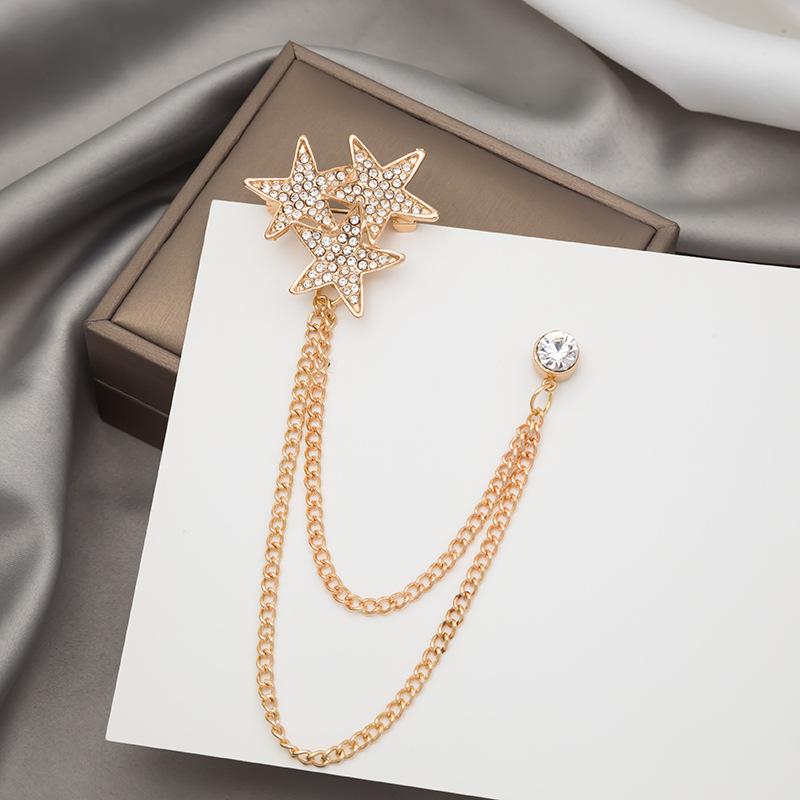 Fashion Personality Diamond Sparkling Star Chain Brooch, Atmospheric Collar Badge Clothing Accessories