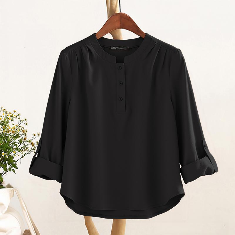 

ZANZEA Женская повседневная блузка с круглым вырезом, регулируемая, свободного кроя, с длинным рукавом 5XL чёрный