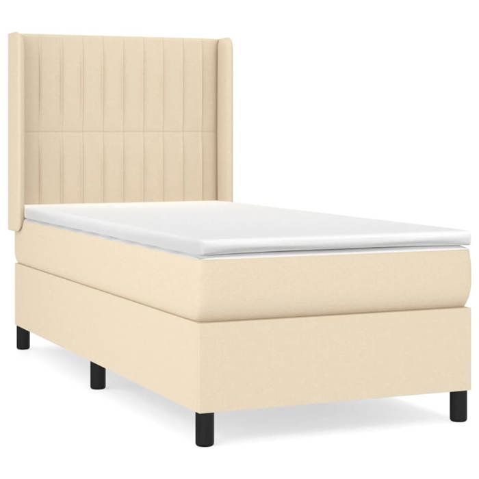 3131558 vidaXL Lit à sommier tapissier et matelas Crème 90x190 cm Tissu
