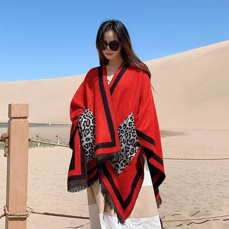 

Fashion Women Leopard Print Cashmere Scarf With Pocket Winter Poncho Shawl Travel Blanket Scarves Pashmina Echarpe Mujer Bufanda