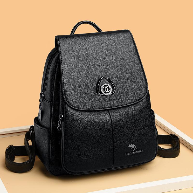 Schoolbag Kangaroo Backpack Women's 1011 New PU Women's Large Capacity Travel Simple Soft Leather Ladies Wholesale