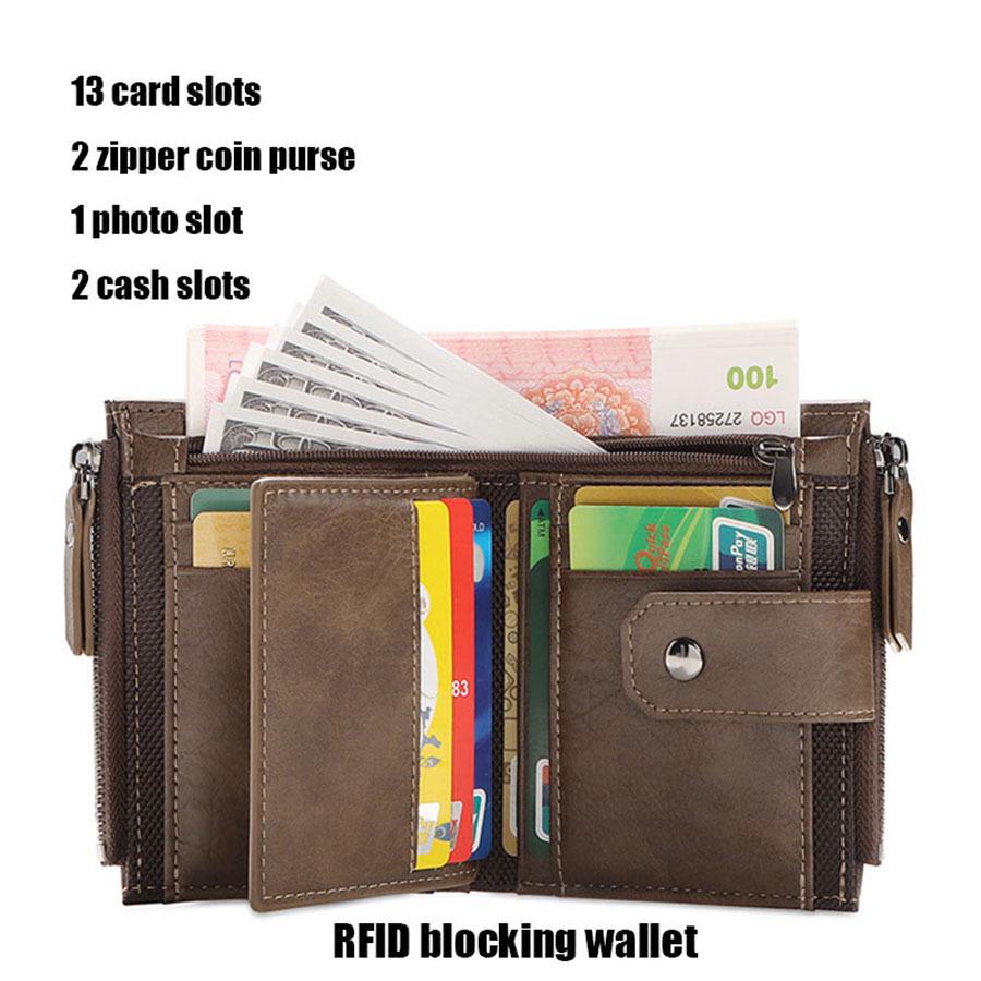 Men's RFID Anti-Theft Vintage PU Zipper Wallet & Multifuntional Card Holder