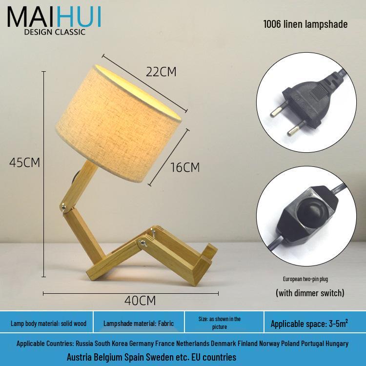 

Скандинавский светодиодный прикроватный ночник из массива дерева - настольная лампа-робот With Dimmer Tungsten Bulb