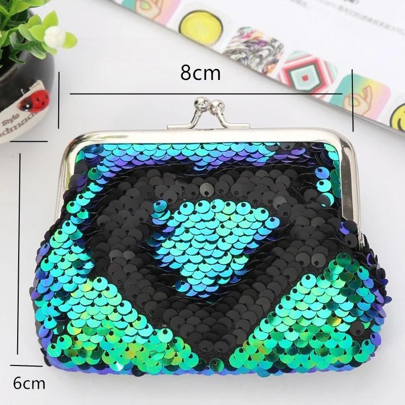 Sequins Mini Wallet Portable Clip Coin Purse with Zipper Cute Small Bag for Earphone Cable & Lipstick Storage