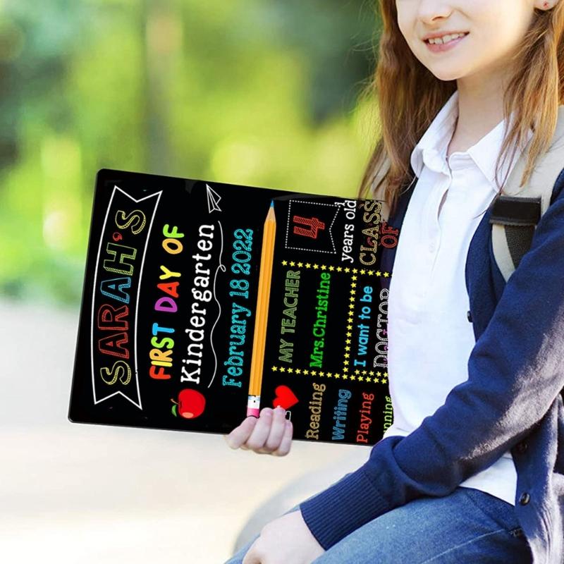 Back to School Board First & Last Day of Kindergarten Sign Double-Sided Erasable Chalkboard Message Board For Preschool