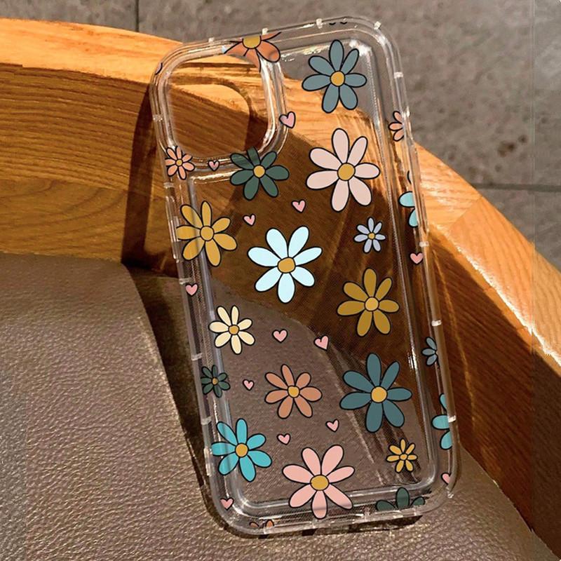 Floral & Heart Pattern Print Phone Case for Iphone 16 15 14 13 12 11 Pro Max 7 8 Plus Clear Soft TPU Cover for IPhone 16 Plus